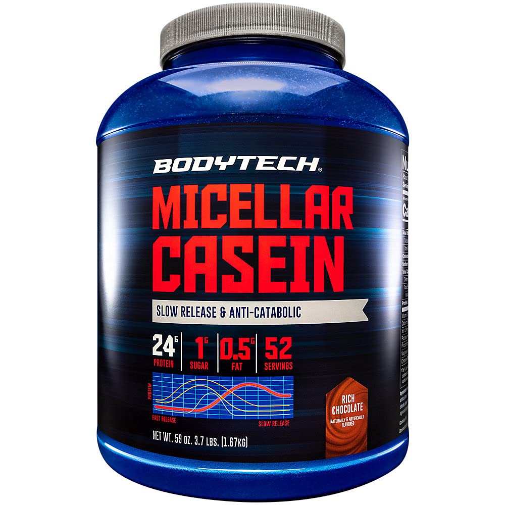 QUODTECH Micellar Casein Protein Powder, Slow Release for Nighting Muscle Recovery - 24 Grams of Protein per Serving - Rich Chocolate (4 libra)