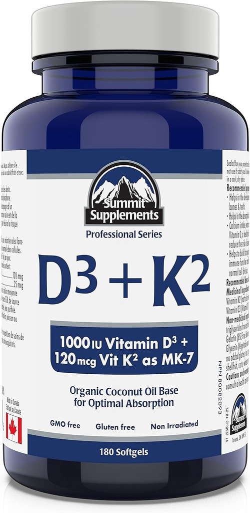 Summit Doplnky - Vitamín D3 K2, 180 Softgels - Formulované tak, aby vám pomôžu udržať zdravé kosti, zuby a svaly - Podpora tela vstrebávanie vápnika a znížiť riziko zlomenín