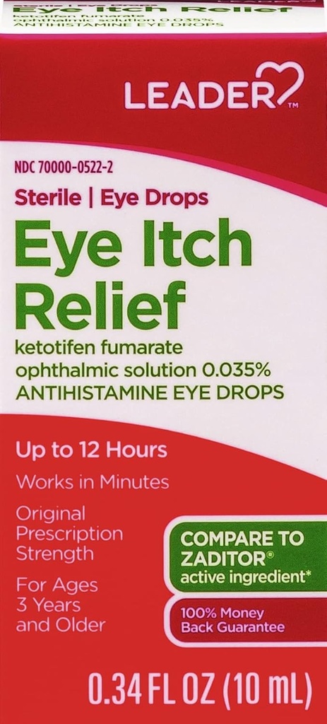 LEADER Sterilné očné kvapky pre očné alergie a svrbenie Relief, Ketotifen Antihistaminika Solution 0.05%, pracuje v minútach, až 12 hodín, Predpísanie Sila 0.34 oz