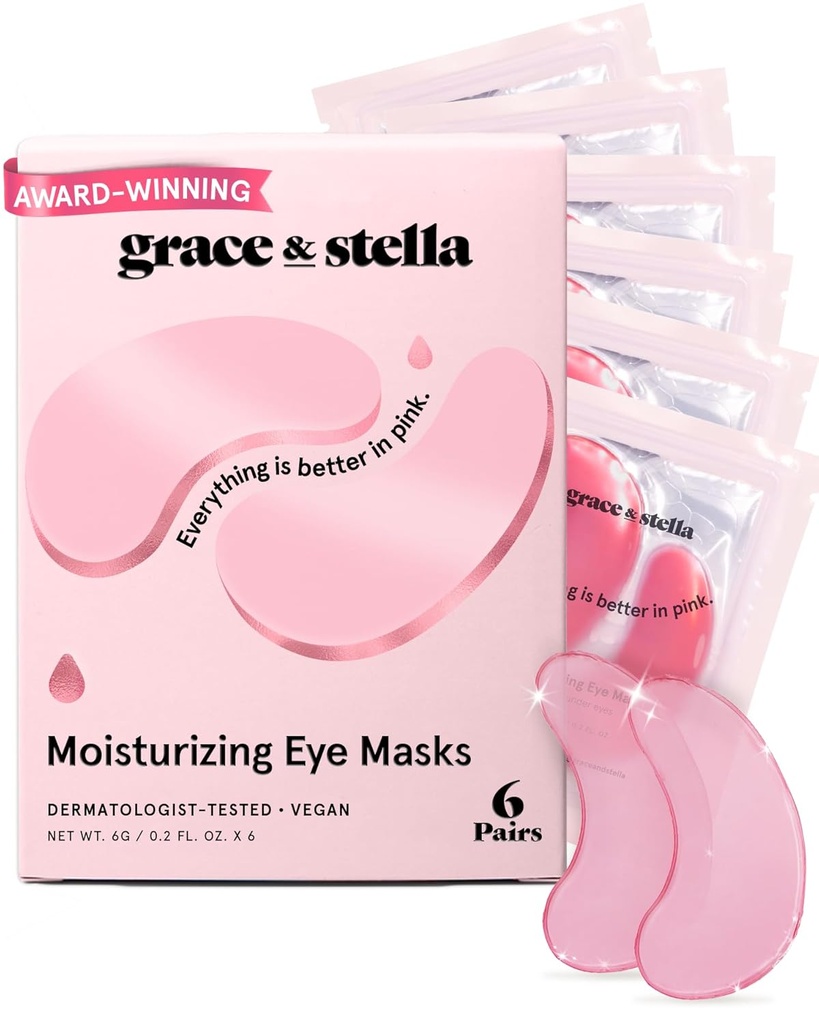 Grace & Stella Award Víťazstvo pod očnou maskou - Znížiť tmavé kruhy, opuchnuté oči, Undereye tašky, vrásky - Gél pod očami Patches - Dary pre mamu - Vegan Cruelty-free Self Care (Pink, 6 párov)