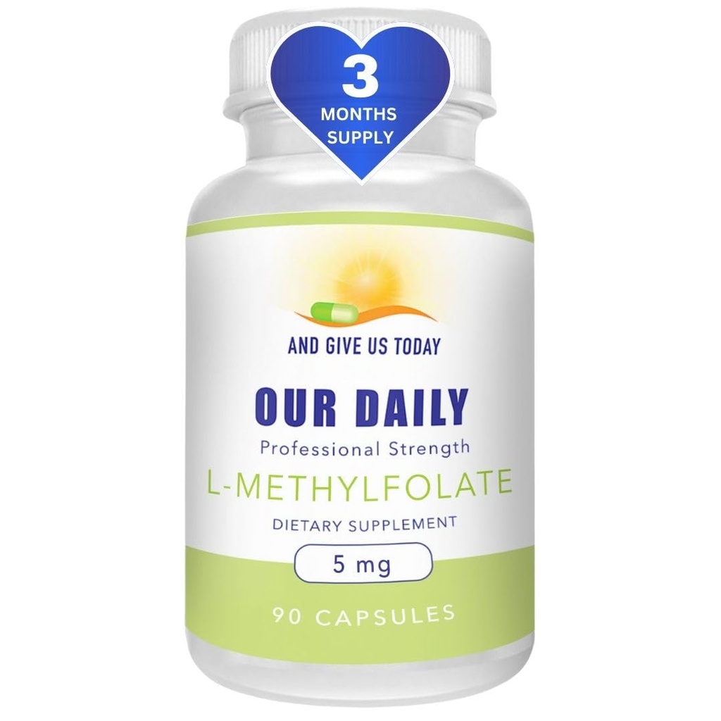 Naše denné Vites L-metylfolát 5 mg / 5000 mcg Maximálna sila Aktívny folát, 5- MTHF, Filler Free, Gluten Free, Non- GMO, Vegetariánske kapsule Počet 90 (3 Mesiac dodávky)