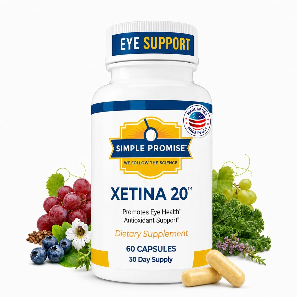 Jednoduchý sľub - Xetina 20TM Lutein a Zeaxantin Doplnky - Nevyhnutná podpora pre zdravie očí s vitamínmi E, Eyebright, Zinok, výťažok z hroznových semien, Rutin a čučoriedky - 60 kapsúl