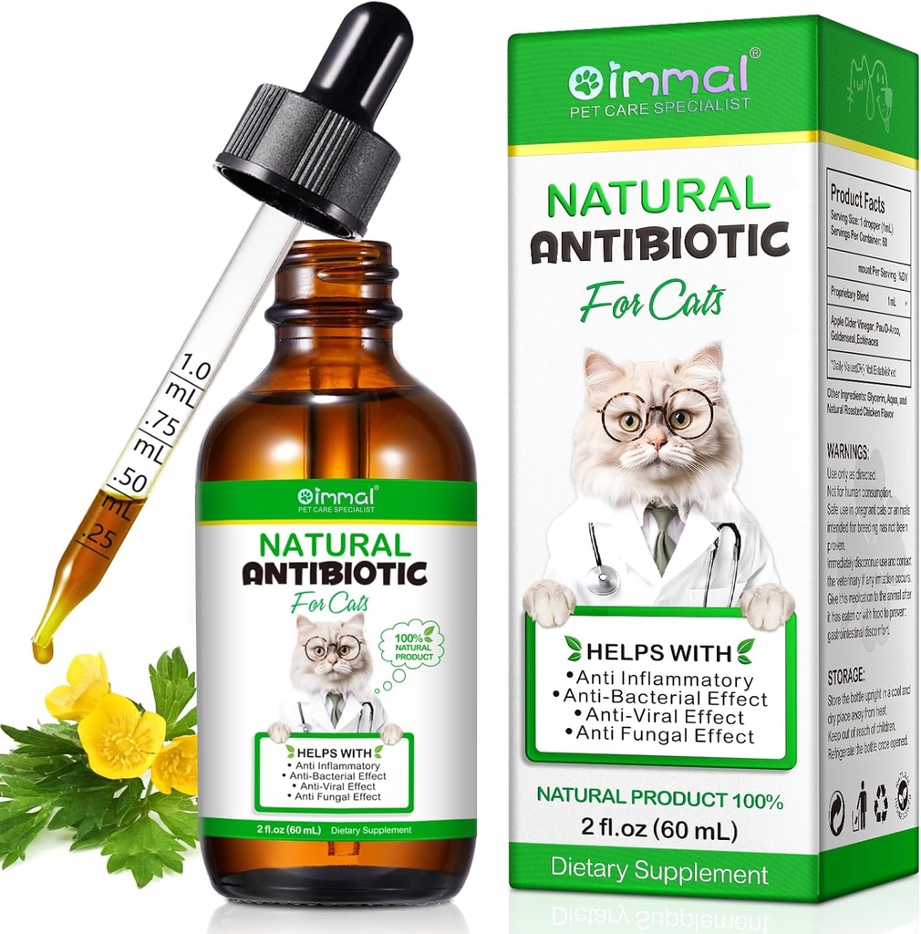 Antibiotiká pre mačky, Premium Cat Antibiotiká Supplemen, Natural Antibiotic for Mačky, Pet Supplements, Cat Antibiotiká Supports Immune & Cats Allergy Relief, Mačky Multivitamín - 2 Fl Oz / 60ML
