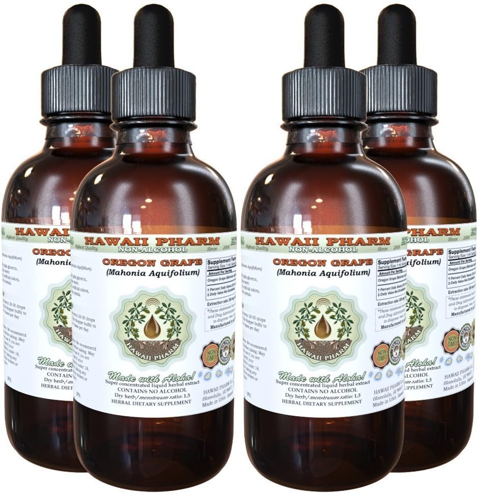 Hawaii Pharm Oregon Grape-Free Liquid Extract, Oregon Grape (Mahonia aquifolium) Sušený Root Glycerit Natural Herbal Supplement, USA 4x4 fl.oz