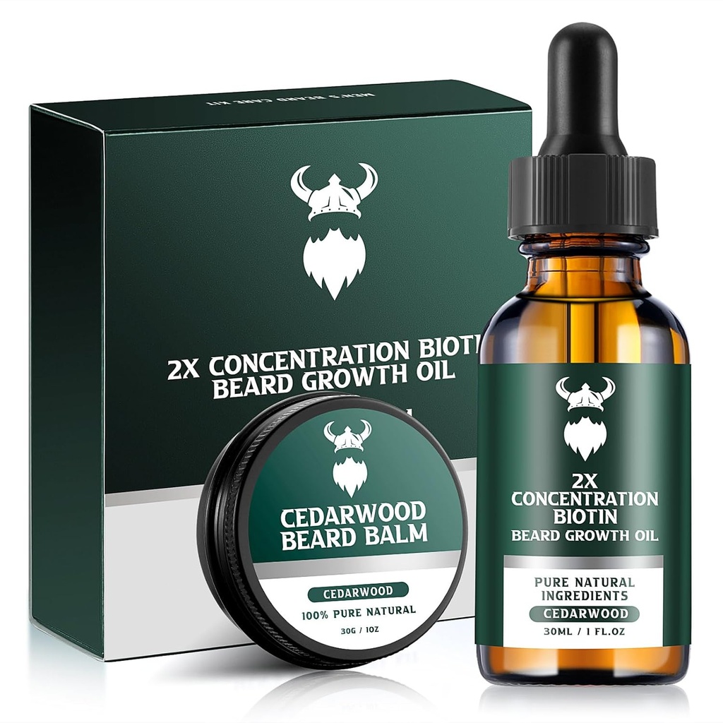 Rastová súprava brada - 2X koncentrácia biotínu pre mužov, prírodný argán, jojobové oleje a vitamíny (Cedarwood)