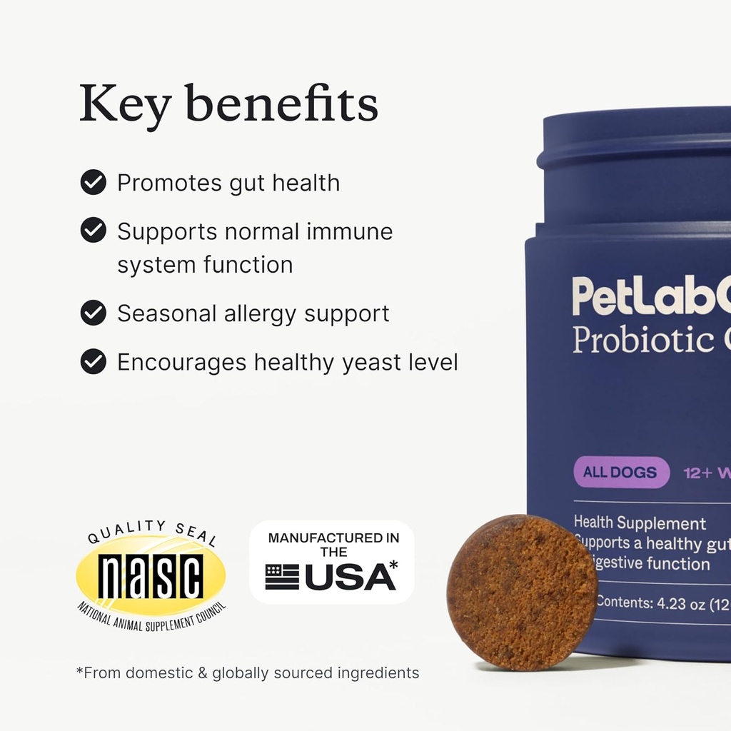 PetLab Co. - Gut & Ear Health Bundle: Probiotiká pre psov, Podpora Gut zdravie & Sezónne alergie, & Ear Cleaner pre psov, Podpora kvasiniek a zdravé ušné kanály - Jednoduché použitie Formuly