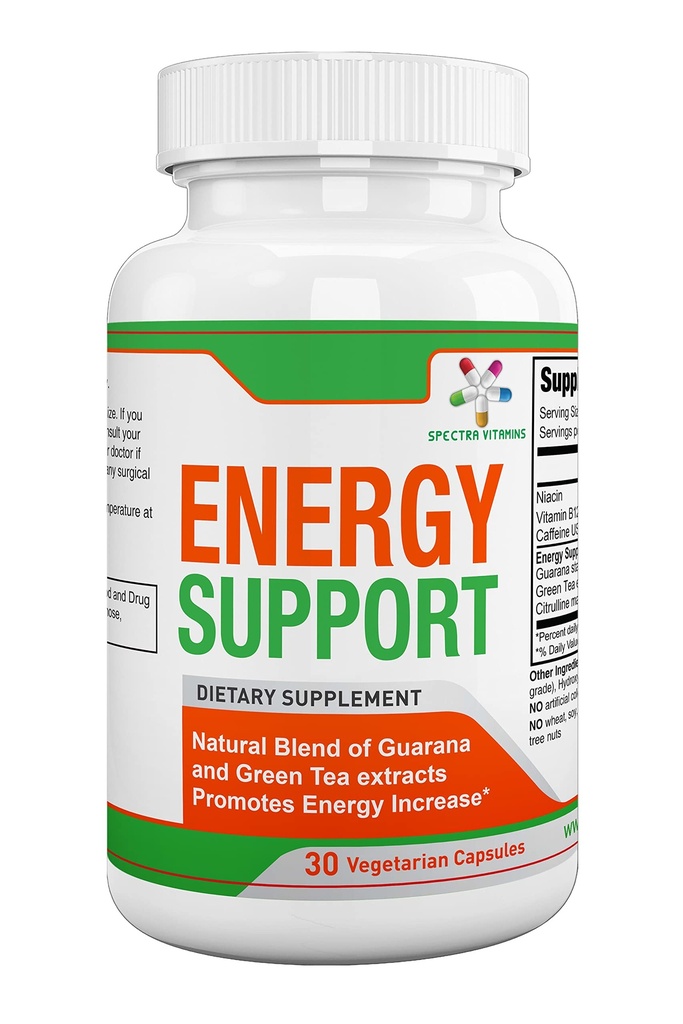 Spectra Vitamíny Prírodná energia Podpora 30 Kapsule - Guarana Kapsule - Vitamín B12 - Guarana a zelený čaj Extrakty - Citrulín Energie Supplements with Natural Energy Booster