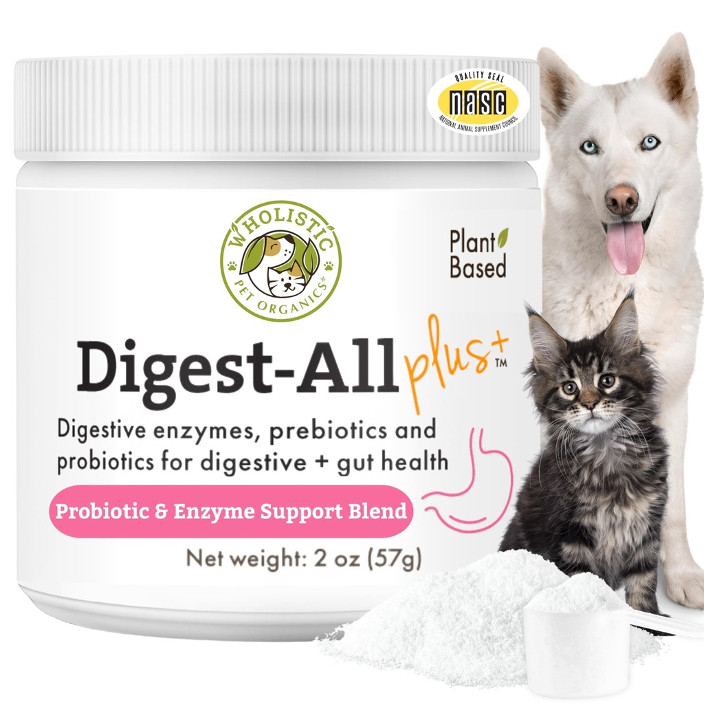 Wholistic Pet Organics Probiotiká pre psy s tráviacimi enzýmami a prebiotické Fiber - 2 Oz - Daily Cat & Pes Probiotiká pre tráviace zdravie, Anti hnačka a Gut podpora - Prírodný prášok doplnok