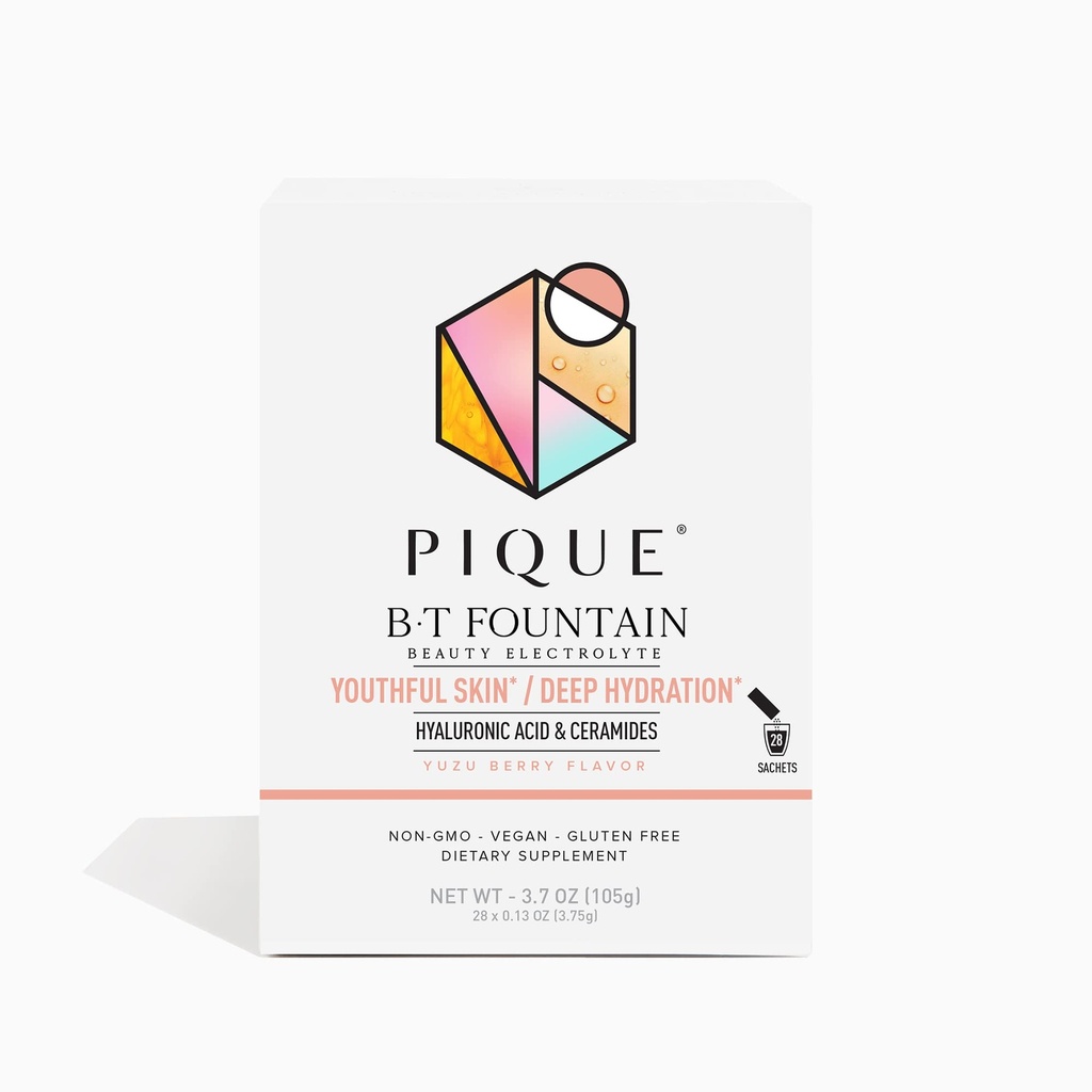 PIQUE BT fontána Beauty Electrolyte prášok - hydratačné prášok balíčky s kyselinou hyalurónovou, ceramidy, horčík pre hydratovanú, elastickú pokožku - bez pridaného cukru - 28 jednoslúchadiel (Stock of 1)
