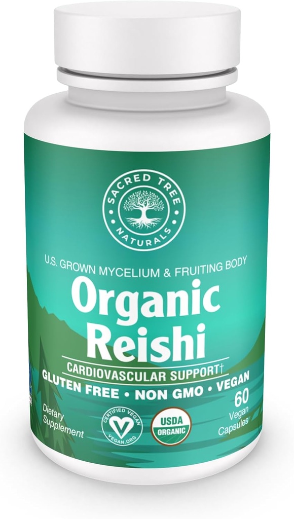 Organické kapsule Reishi Mushroom - 1000mg Potency - Zmiernenie stresu, zdravie srdca a imunita - Non-GMO, Vegan, 60 gróf (30 Servings)