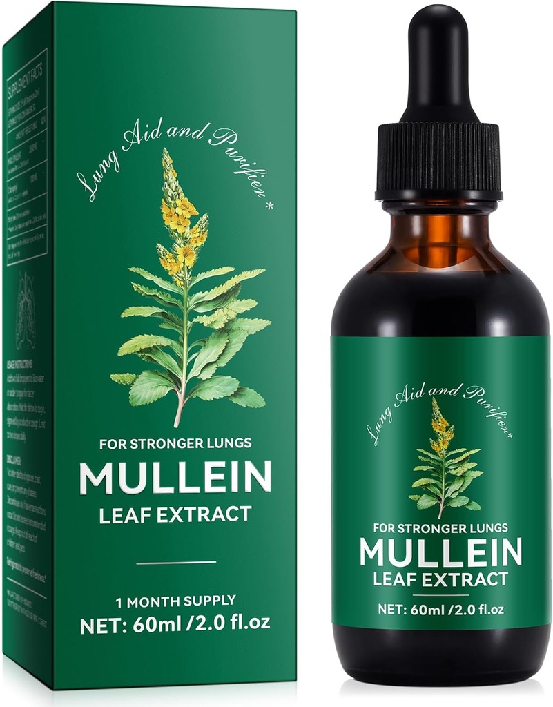 Generic Mullein Leaf Extract - Pľúcna pomoc a čistenie - Respiračná podpora a jemné čistenie pľúc - Zdravé dýchanie - Prírodné a bezpečné - rýchla absorpcia - Vegetarián - 60ml, 1 mesiac dodávky