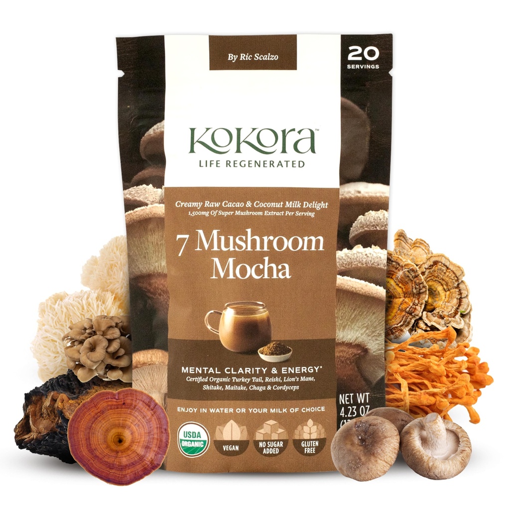 7 Huba Mocha - Organické adaptogénne Huba Powder - Vrátane Turecka Chvost a leons Mane - Energizes & Propaguje duševnú jasnosť* - Vegan, Gluten bez, bez pridania cukru - 20 Servings - 120g