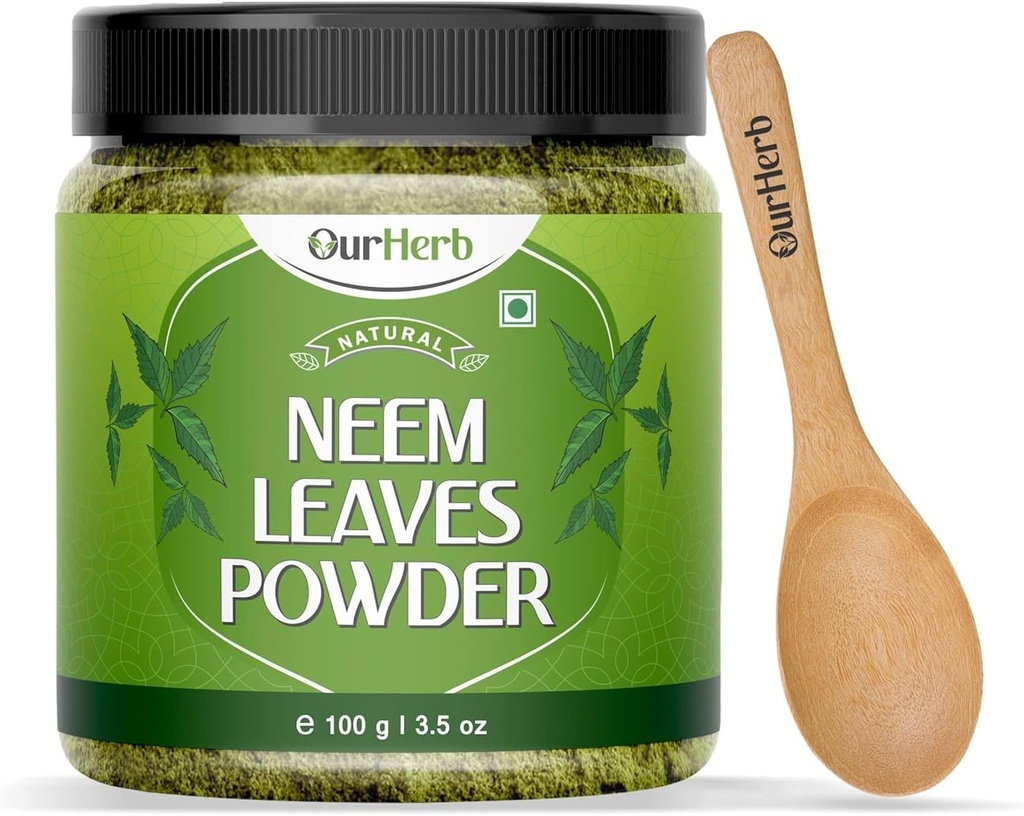 Neem Leaves Powder Natural Solution for Pimple-free Clear Skin & Silky Hair, Ideal for Face Packs, Hair Care, and Pigmentation Support with Wooden Spoon 100g