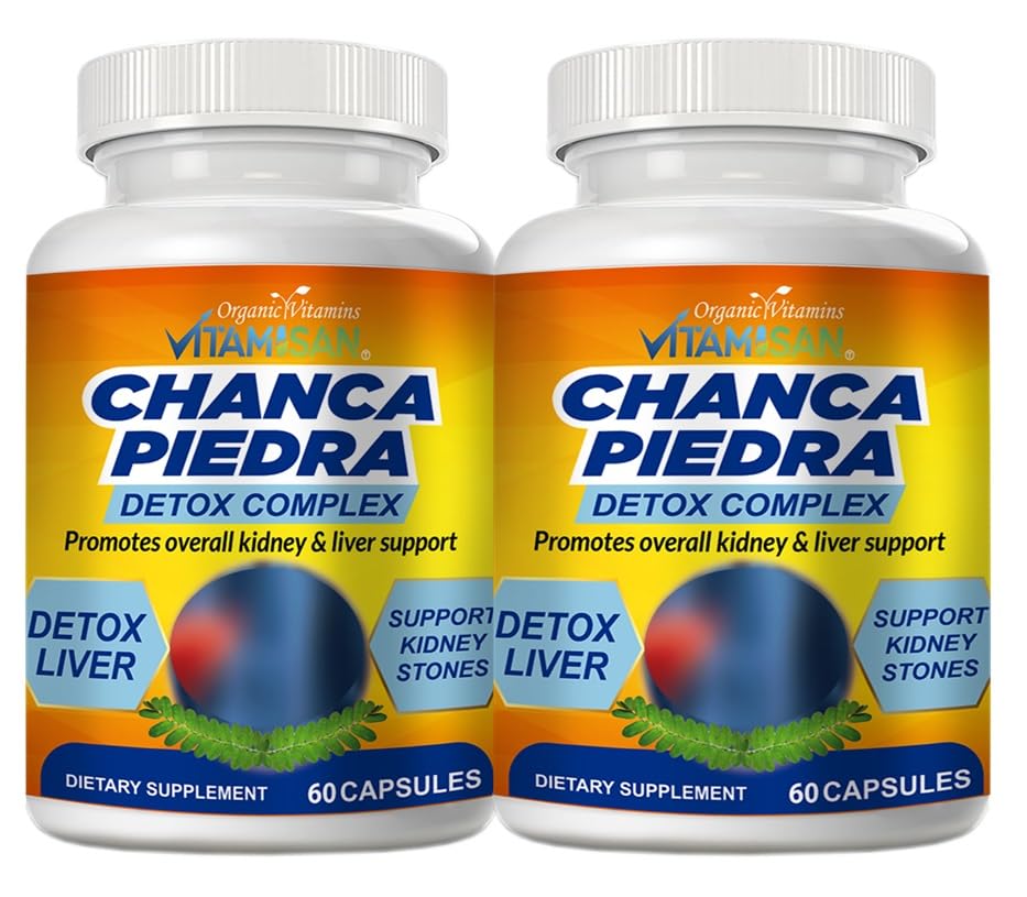 VITAMISAN 2 Chanca Piedra Stone Breaker Extract 1000mg Peruvian Gallstones Liver Kidney Support 120 Capsules Total 2 Bottles Flush Impurities Cleanse Supplement
