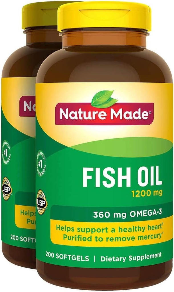 2 x 200Pk Príroda Rybí olej 1200 mg Softgels Omega 3