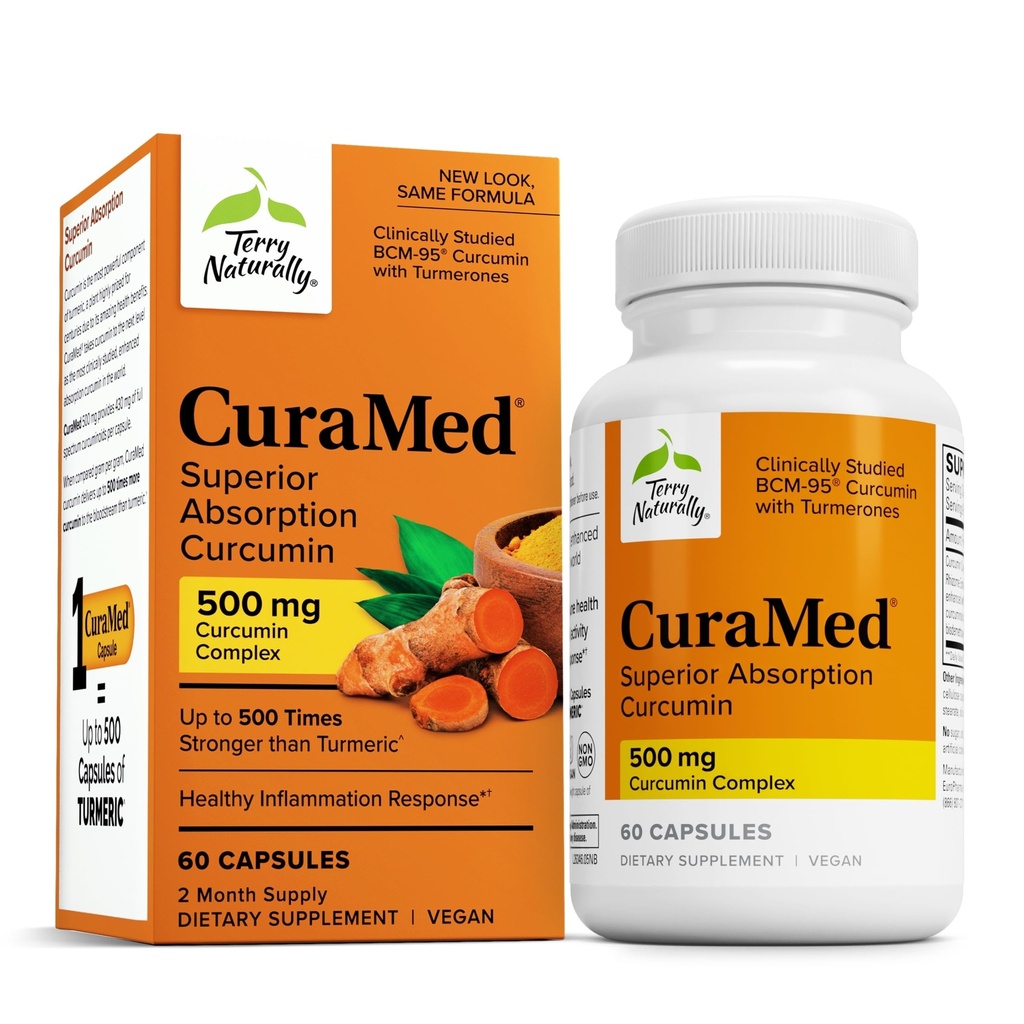 Terry Prirodzene CuraMed 500mg - Antioxidant Supplement for Brain & Immune Health Support - Supplement with Curcumin & Turmeric Essential Oil - Herbal Liver Support - 60 Softgels