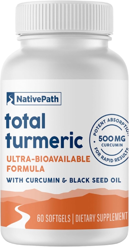 NativePath Turmeric Curcumin s olejom z čiernych semien - Advanced Antioxidant a spoločná podpora doplnok - Premium Turmeric Softgels s vylepšenou vysokou absorpciou, non-GMO & Gluten-free, 60 Softgels