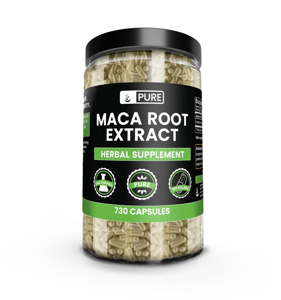 PURE ORIGINÁL SUROVINY Maca Root (730 Kapsule) Žiadne horčík alebo ryžové výplne, vždy čisté, Lab Overené