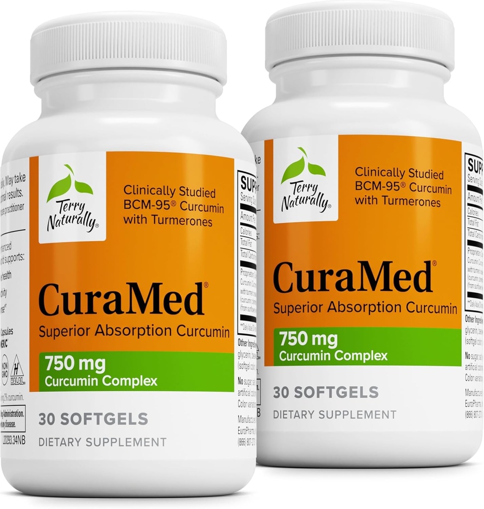 Terry Prirodzene CuraMed 750mg - Antioxidant doplnok pre zdravie mozgu a srdca - Doplnok s vysoko-potenciálny komplex Curcumin - Obličky, pečene a imunitného zdravia - 30 Softgels (Stock of 2)