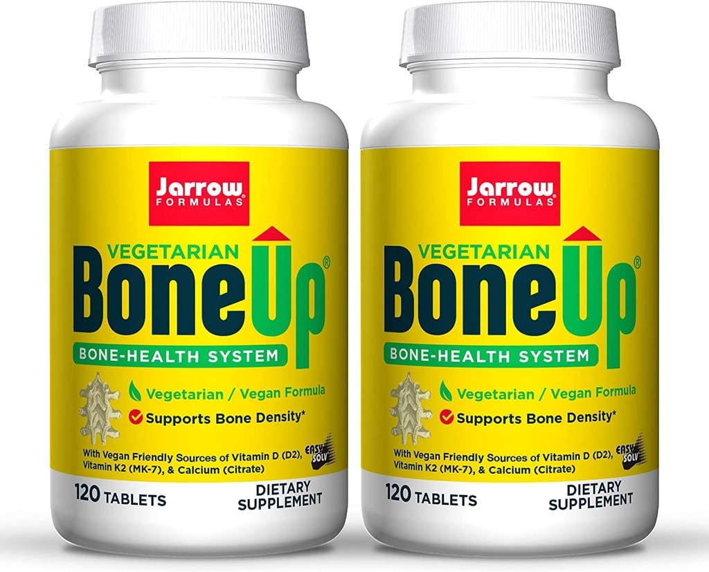Jarrow Formules BoneUp Vegetarián - 120 tabliet, balenie 2 - Vegetarián / Vegan Supplement for Bone Health - Vegan-Priateľské zdroje vitamínu D3, vitamín K2 (ako MK-7) & Vápnik - 120 Celkové služby
