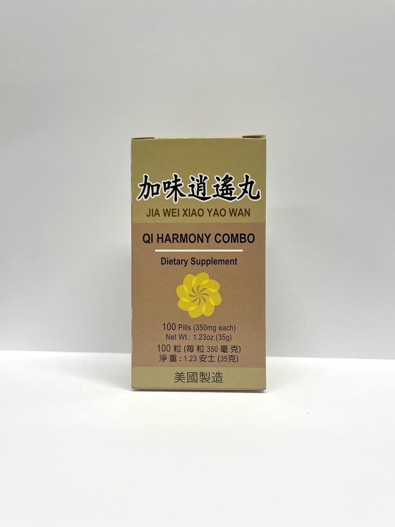 Qi Harmony Combo - Jia Wei Xiao Yao Wan bylinné doplnky pomáha dráždivosti, únava, abnormálne potenie 350mg 100 tabletky vyrobené v USA