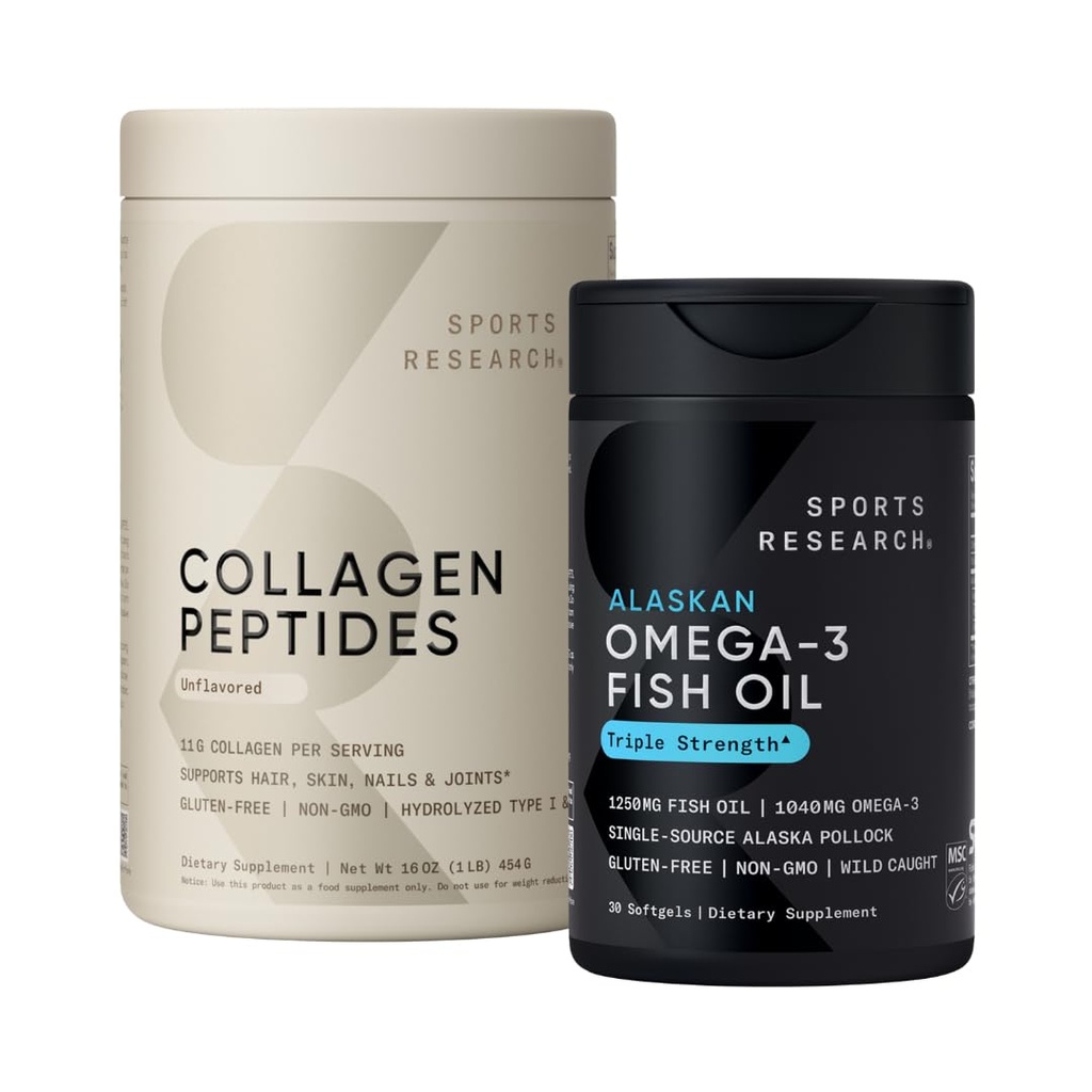 Športový výskum Triple Strength Omega 3 Fish Oil 1250mg Burpless Supplement with Omega3s EPA & DHA Non-GMO, Gluten Free and Collagen Peptidy for All Genders Hydrolyzed Type 1 & 3 Powder Protein