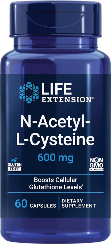 Life Extension N-Acetyl-L-cysteín (NAC), Immune, Respiration, Life Health, NAC 600 mg, Silný antioxidant Podpora, Free-radicals, Easy to Absorb, 60 Kapsule