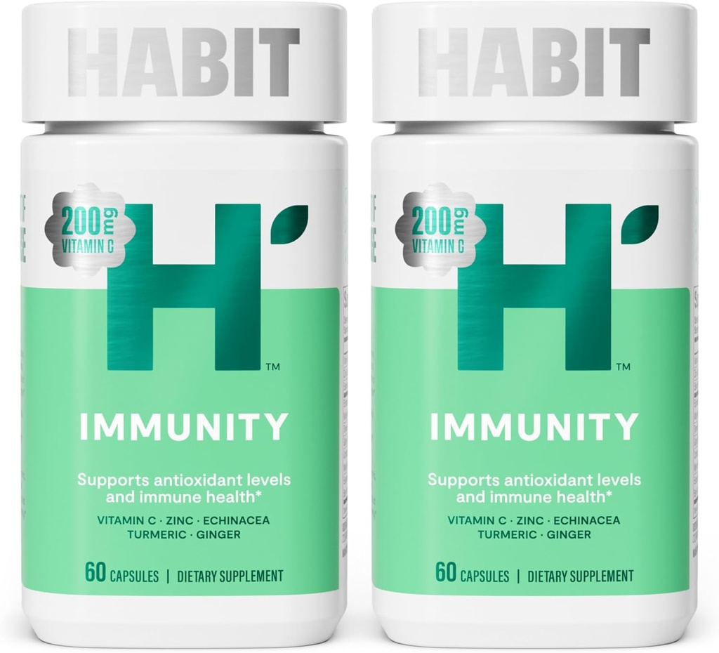 Habit Imunity Supplement 2 balenie (120 kapsúl) - Nový vzhľad, Echinacea, plody bazy čiernej, kurkuma, Zinok Blend na podporu imunitného zdravia a antioxidantov, Vegan, non-GMO
