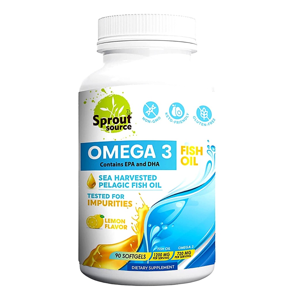 Sea-Harvested Pelagic Omega-3 Rybí olej pre zdravie srdca, očí a spoločnú podporu - 1200mg, 90-Day Supply - High Potency EPA DHA Mastné kyseliny - Citrónová príchuť Ančovicový rybí olej - 90 Softgels