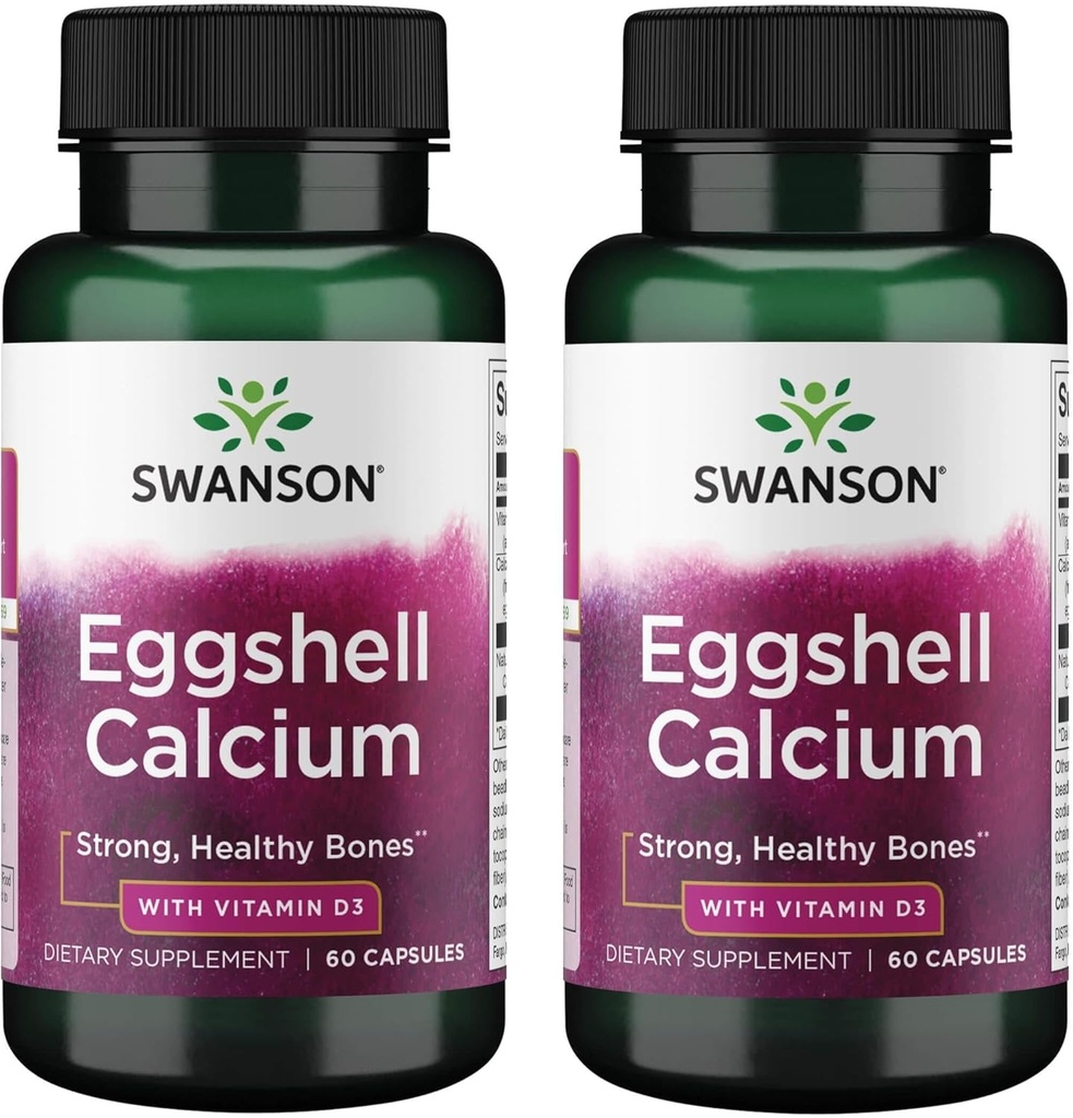 Swanson Vajíčková škrupina Vápnik s vitamínom D-3 60 Kapsule (2 balenia)