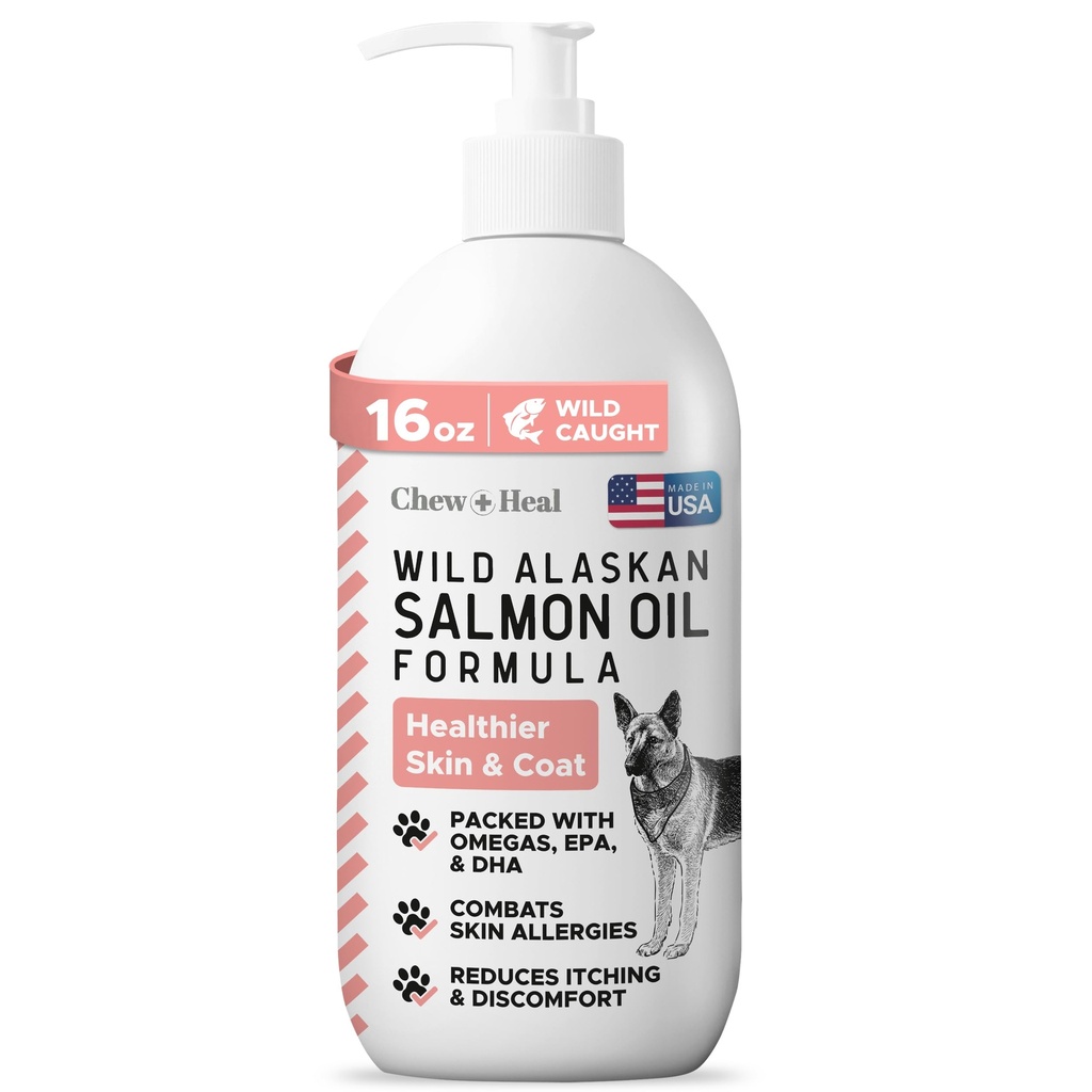 Wild Aljašský losos rybí olej pre psy - 16 oz. rybieho oleja Vzorec - Pumpa Cap fľaša - Obsahuje Omega-3 a 6, Vitamín D, EPA, a DHA pre zdravú pokožku a pokožku