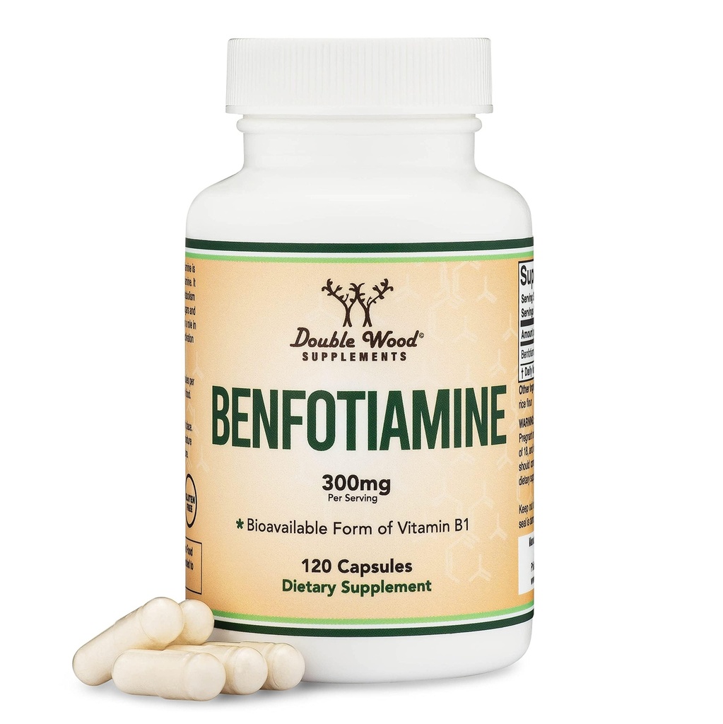 Benfotiamín 300mg Servings (Tretia strana testované, 120 Kapsule, 150mg per Cap) Non-GMO, na zvýšenie hladiny tiamínu B1 (Viac Absorbovateľný ako tiamín, rozpustný v tuku) dvojitým drevom