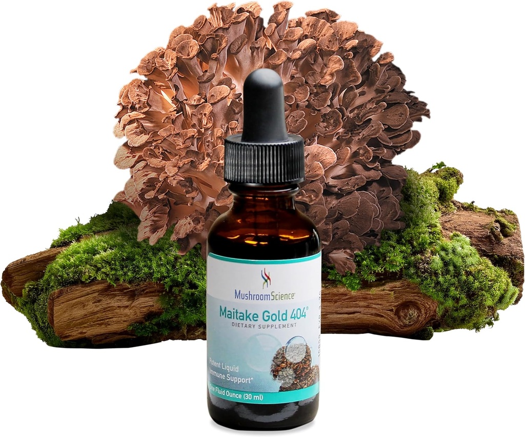 HubyScience MaitakeGold 404 Huby doplnok, tekutý extrakt, Zdravotná obrana Podpora, Prírodné diétne doplnky pre dospelých, Hot Water Extracted Huby, Vegetarián, 1 Oz, 180 Servings