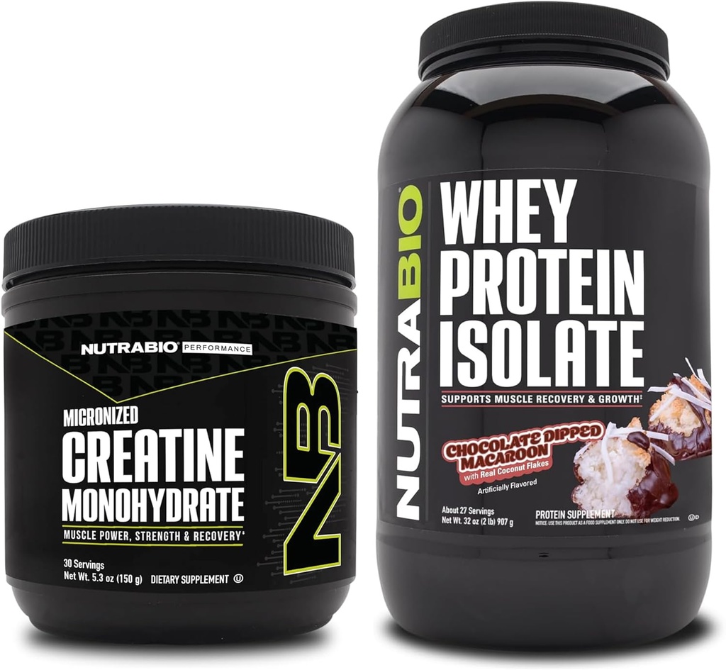 NutraBio Creatin Monohydrát, Neochutený, 150g a srsť proteín izolát, čokoláda rozpárané makarón, doplnok Bundle - svalová energia, Lean svalového rastu, zotavenie, a sila