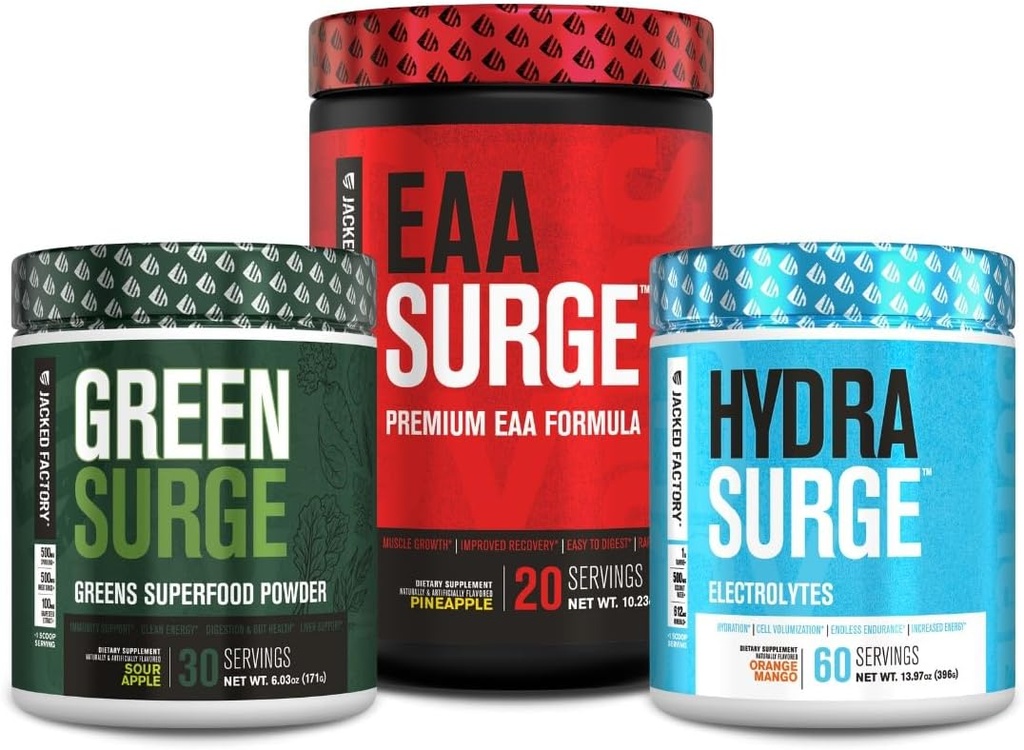 Vozík Factory Green Surge Green Superfood Powder, Hydrasurge Electrolyte Hydration Supplement, EAA Surge EAA Supplement