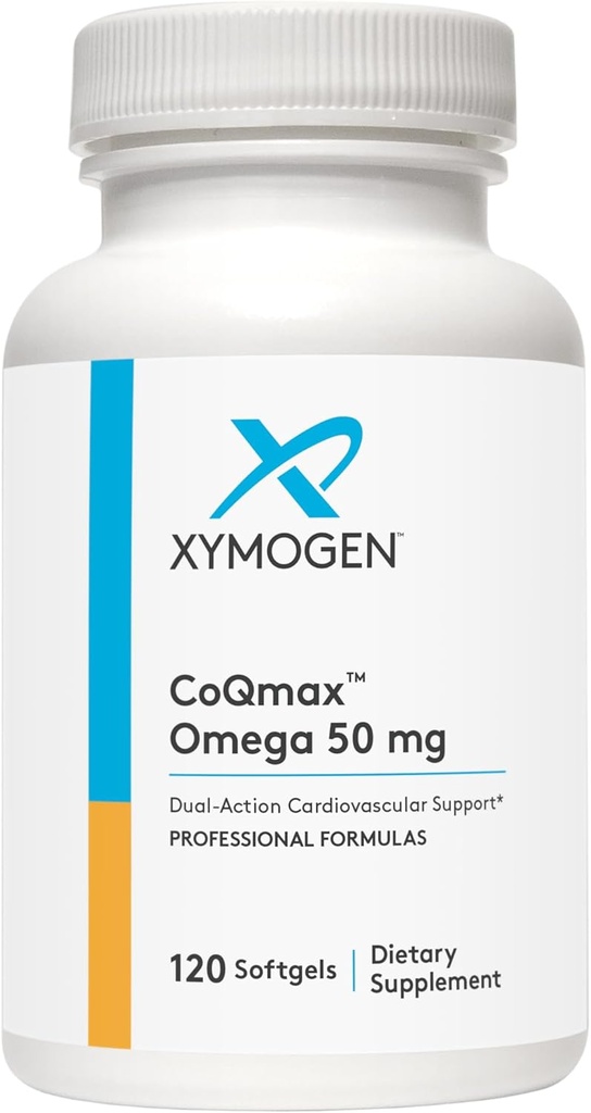 XYMOGEN CoQmax Omega 50 mg - CoQ10 + Rybí olej Omega 3 doplnok - Dual-Action Heart Health Support - Koenzým q10 + Špecializovaný rybí olej pre 3X väčšie vstrebávanie EPA DHA (120 Softgels)