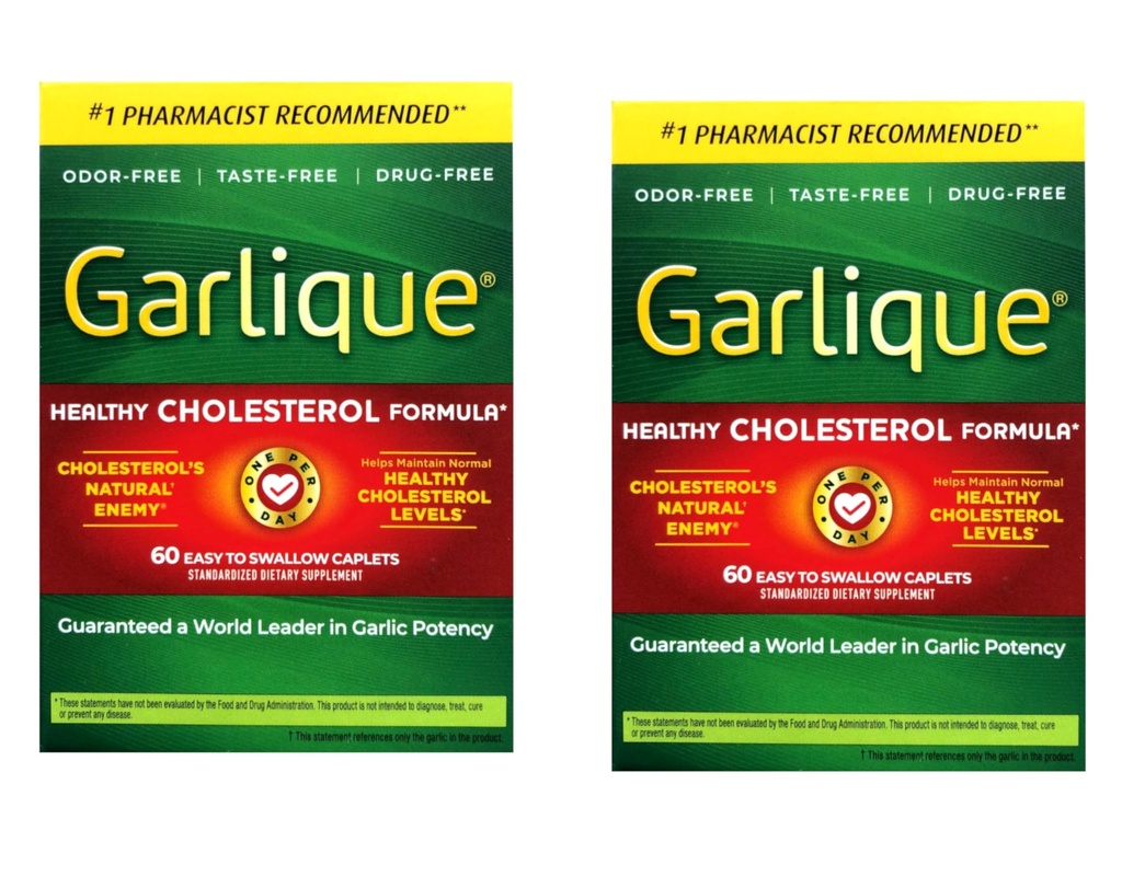 Garlique Healthy Cholesterol Formula s 5000 μg Allicin, 60 Enteric Coated Caplets (Stock of 2)