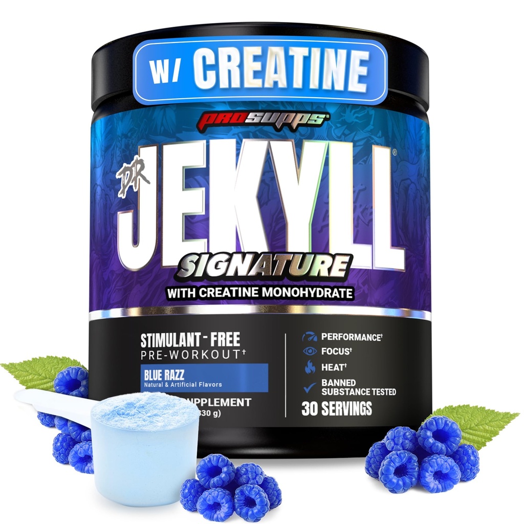 PROSUPPS Dr. Jekyll Signature Pre Cvičenie prášok s Creatin - Stim-Free Preworkout Podpora Focus & Vytrvalosť - Kofeín-Free Gym & Fitness doplnky (Blueberry Lemonade, 30 Servings)