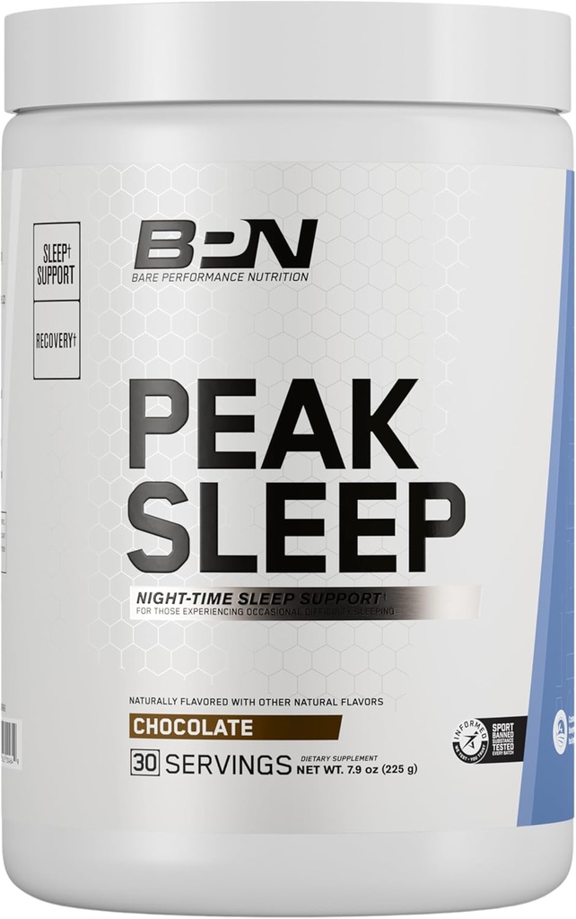 BARE VÝKONNOSTNÁ VÝŽIVA, BPN Peak Sleep Night-Time Sleep Support Supplement, Hot Drink Mix Powder, 30 porcií, Čokoláda