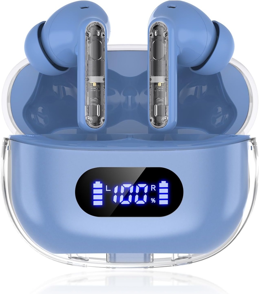 Blue Wireless Earbuds P1 PRO, slúchadlá Bezdrôtové Bluetooth slúchadlá s clear Call Mics Ear Buds, pohodlné Fit, IPX7 Nepremokavá dlhá životnosť batérie, 30H Playtime for Sports Workout