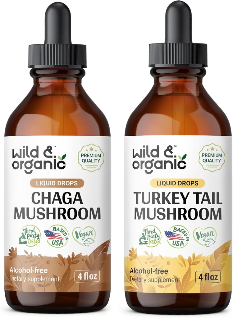 Divoká a organická tinktúra Chaga Mushroom 4 fl oz & Turkey chvostová muškátová tinktúra 4 fl oz