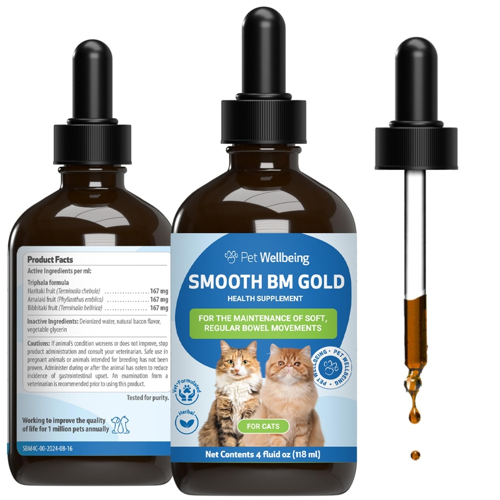 Pet Wellbeing Smooth BM Gold pre psov a mačky - Zápcha Relief & Stool Zmäkčovač, podporuje zdravé pohyby čriev - Prírodné bylinné doplnok 4 oz (118 ml)