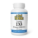 Prírodné faktory, vitamín D3 2000 IU (50 μg), podporuje silné kosti, svaly a imunitné funkcie, 120 Softgels