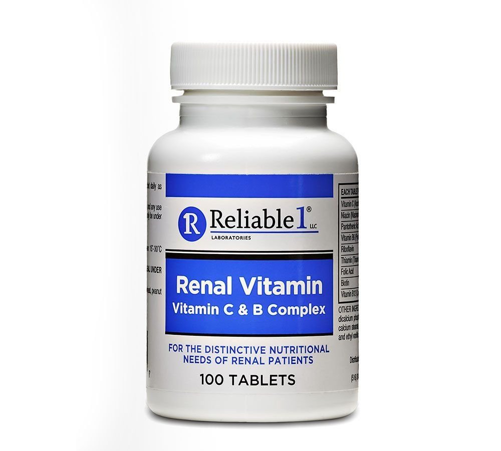 RELIABLE 1 LABORATÓRIÁ Renálny vitamín C & B komplex pre mužov a ženy (100 tabliet na fľašu) (jednorazový)