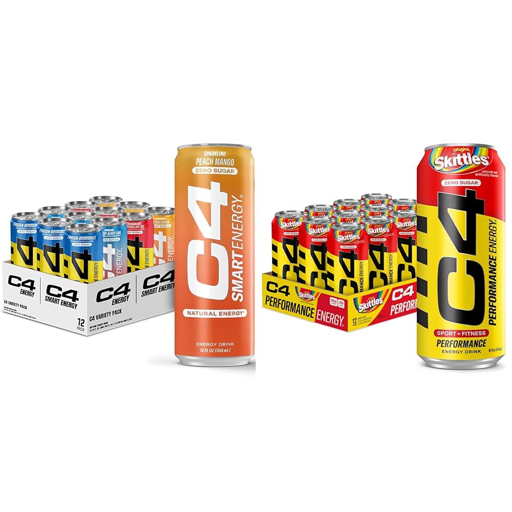 C4 Energy & Smart Energy Drinks Variety Pack, pred tréningom bez cukru Performance Drink & C4 Energy Drink, Skittles, Carbonated Sugar Free Workout Performance Drink