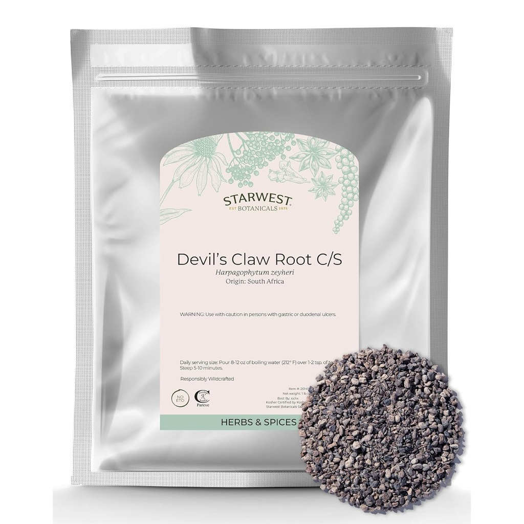 Starwest Botanicals Diablova klaw koreň - Sušený bylinné zmesi čaju a prírodné, čistý Diablov šalát koreň, Cut & Sifted, Wildcrafted, Certified Košer - hromadne 1 lb taška