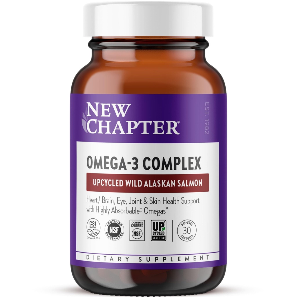 Nová kapitola Omega-3 Complex, 1000mg Softgels, Rybí olej Supplement Wild Aljašský losos pre srdce, mozog, oči, Joint & Skin Health Support - 30 Počet