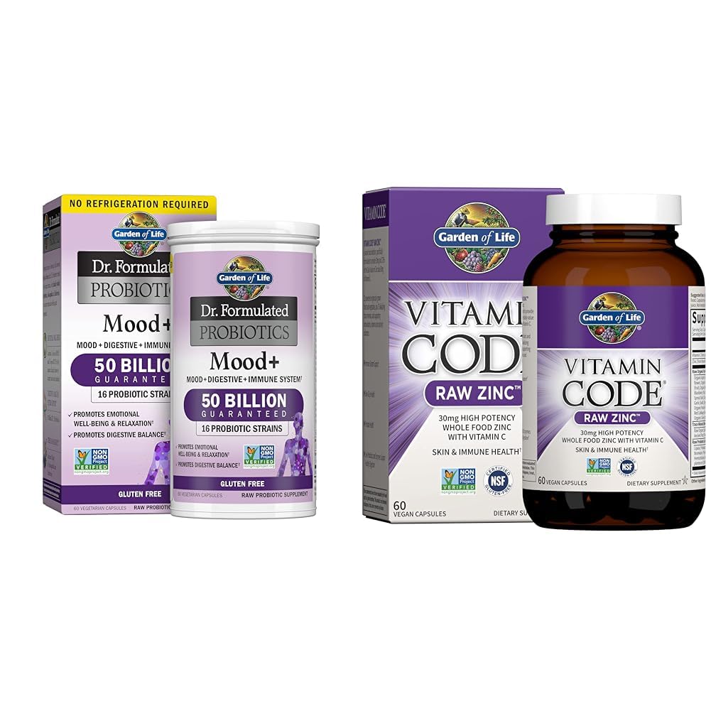 Záhrada života Dr. Formulované probiotiká Mood+ Acidophilus Probiotic Supplement & Zinok Supplements 30 mg High Potency Raw Zinok a vitamín C Multimineral Supplement