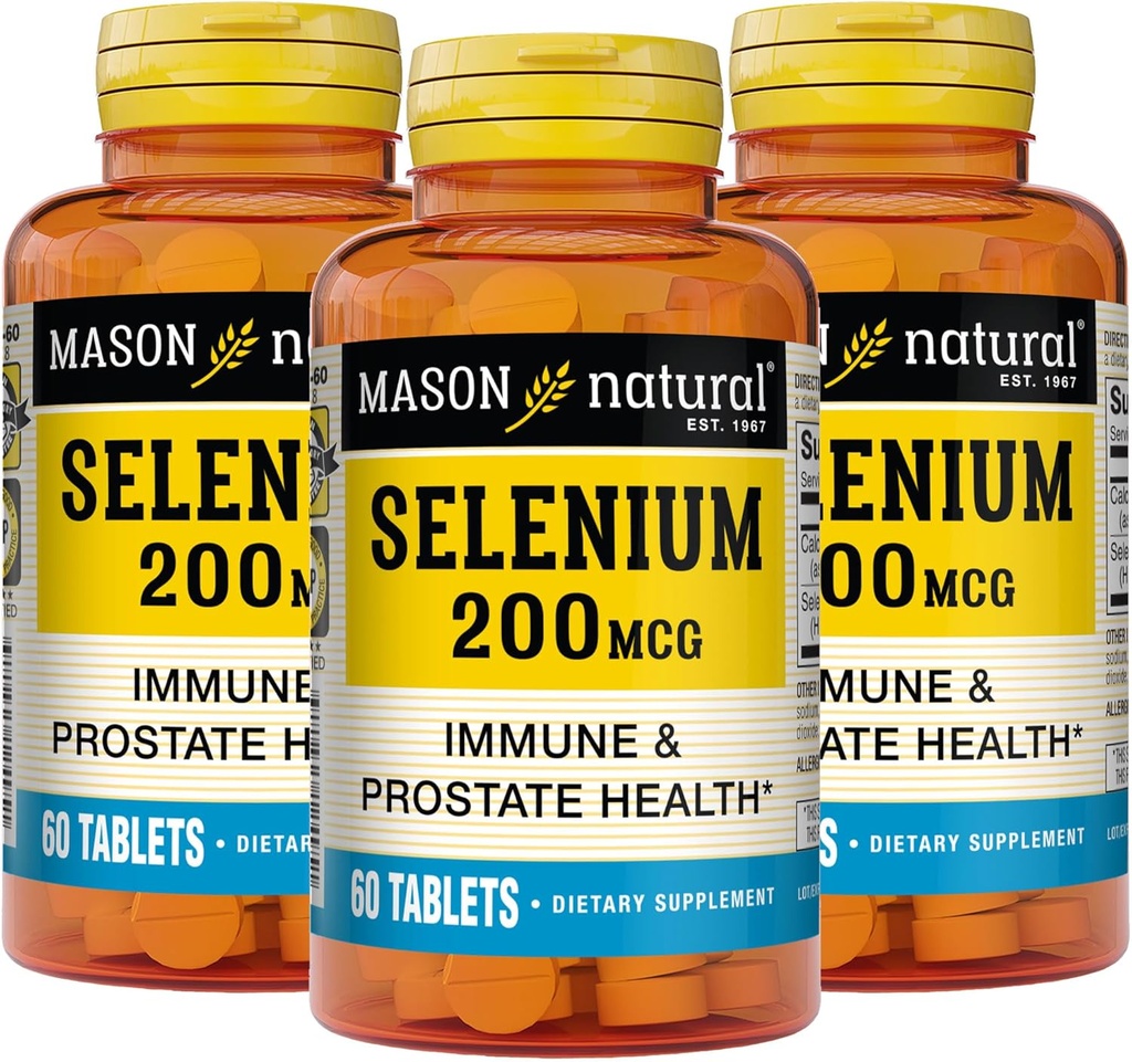 MASSON NATURAL Selén 200 mcg - Antioxidant doplnok pre imunitnú podporu a prostaty zdravie, Essential Trace Mineral, 60 tabliet (Pack of 3)
