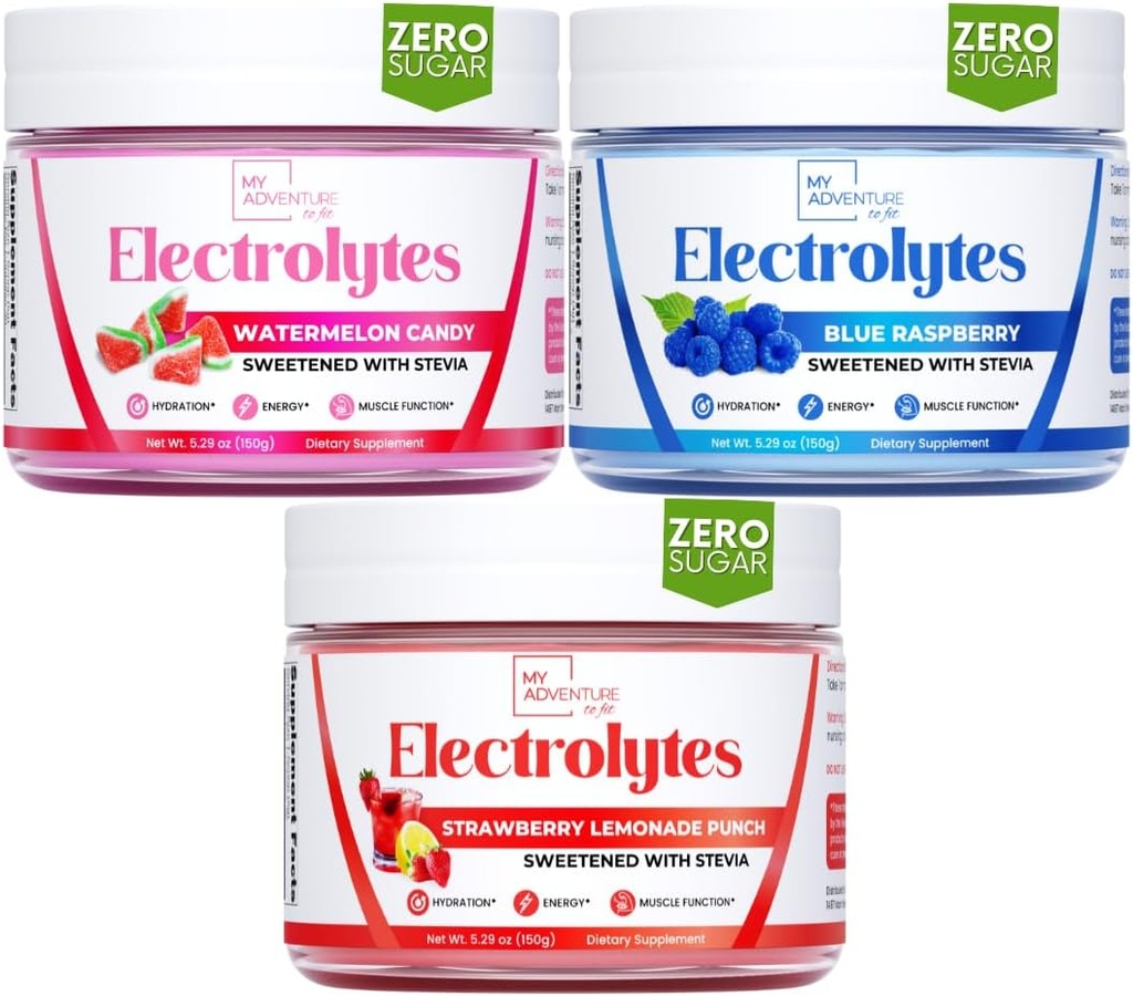 Môj dobrodružstvo prispôsobiť osviežujúce hydratačné Electrolytes prášok s nulou cukru, Bundle, Modrá malinová a vodová melón cukrová a jahodová citrónová príchuť